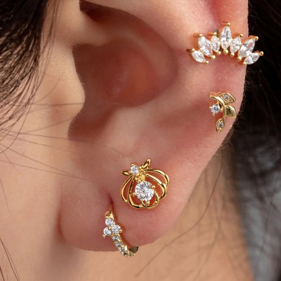 1 Piece Simple Series Classic Plant Copper No Plating Material Zircon Women Stud Earrings h5Picture2